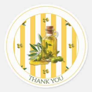 Pegatina Redonda Patrón de franja amarilla Aceite de oliva Gracias