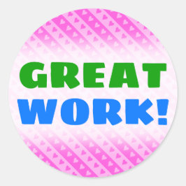 Pegatina Redonda Patrón de franjas de corazón rosado y rosa oscuro