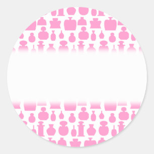 Pegatina Redonda Patrón de frascos de perfume rosa y blanco.