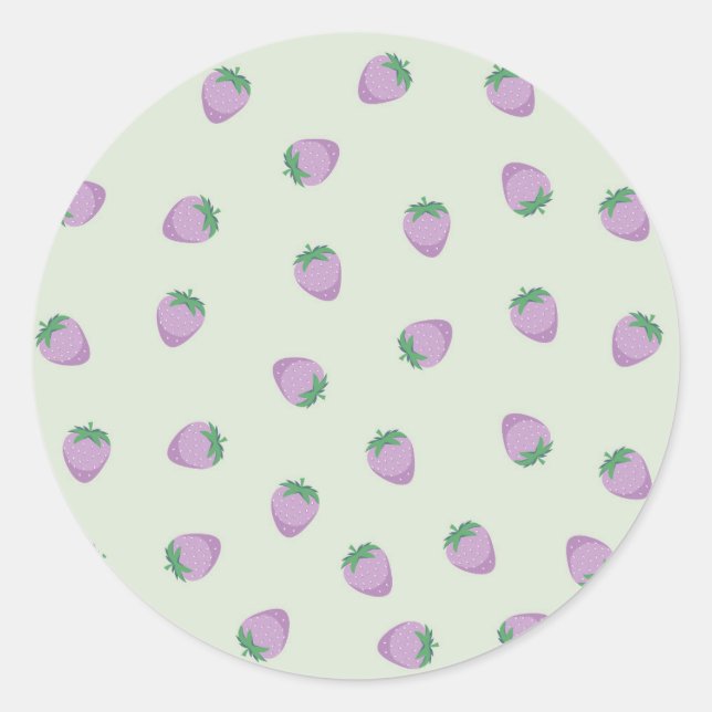 Pegatina Redonda Patrón de Fresas Moradas (Anverso)