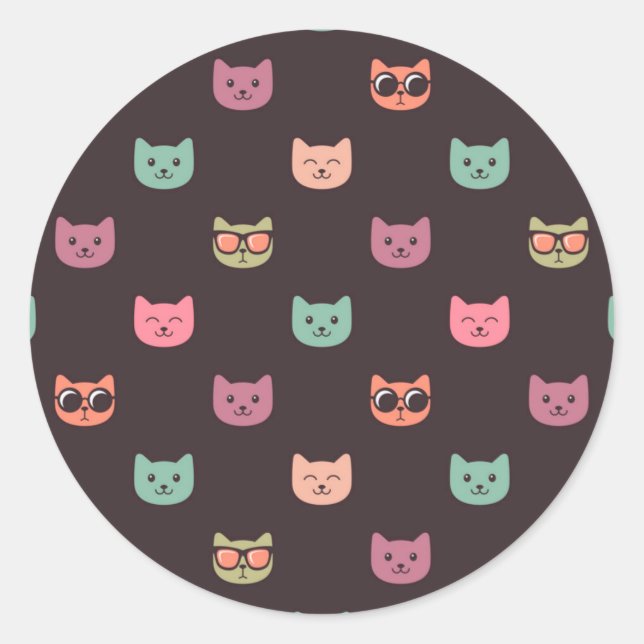 Pegatina Redonda Patrón de gato (Anverso)