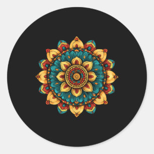 Pegatina Redonda Patrón de Geometría Sagrada de Mandala Floral de L