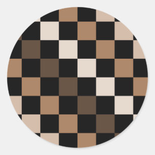 Pegatina Redonda Patrón de gingham a cuadros marrones y negros