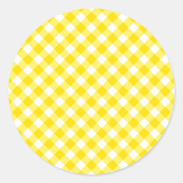 Pegatina Redonda Patrón de Gingham amarillo limón