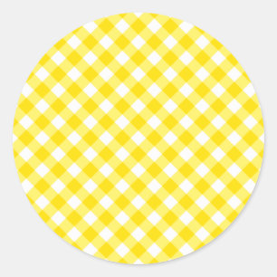 Pegatina Redonda Patrón de Gingham amarillo limón