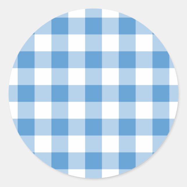 Pegatina Redonda Patrón de Gingham blanco y azul claro (Anverso)