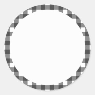 Pegatina Redonda Patrón de Gingham de impresión en blanco y negro
