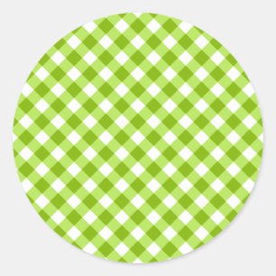 Pegatina Redonda Patrón de Gingham verde claro