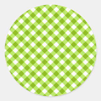 Pegatina Redonda Patrón de Gingham verde claro