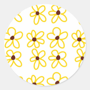 Pegatina Redonda Patrón de girasol amarillo marrón flor floral boho