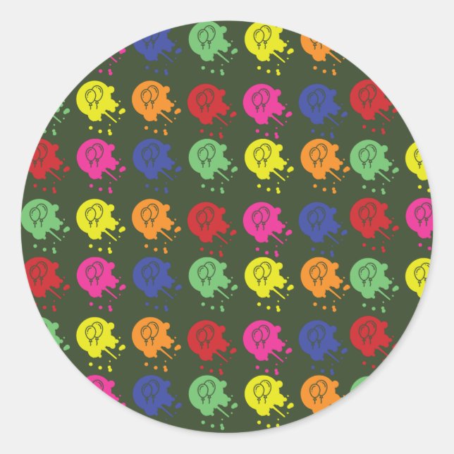 Pegatina Redonda Patrón de globo de Fiesta Green Paintball (Anverso)