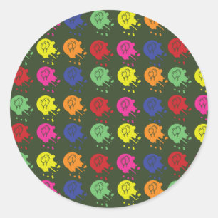 Pegatina Redonda Patrón de globo de Fiesta verde del ejército