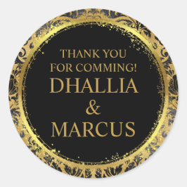 Pegatina Redonda Patrón De Gótico Negro Y Oro