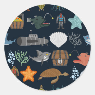 Pegatina Redonda Patrón de habitantes oceánicos 1