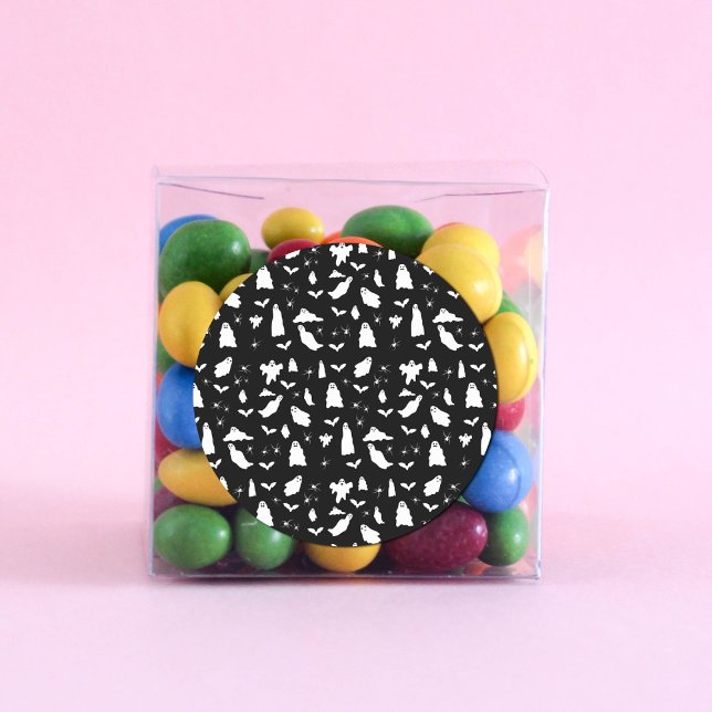 Pegatina Redonda Patrón de Halloween de Fantasma Cuta, Bats & Spide (Cute Ghost, Bats & Spiders Halloween Pattern Classic Round Sticker)