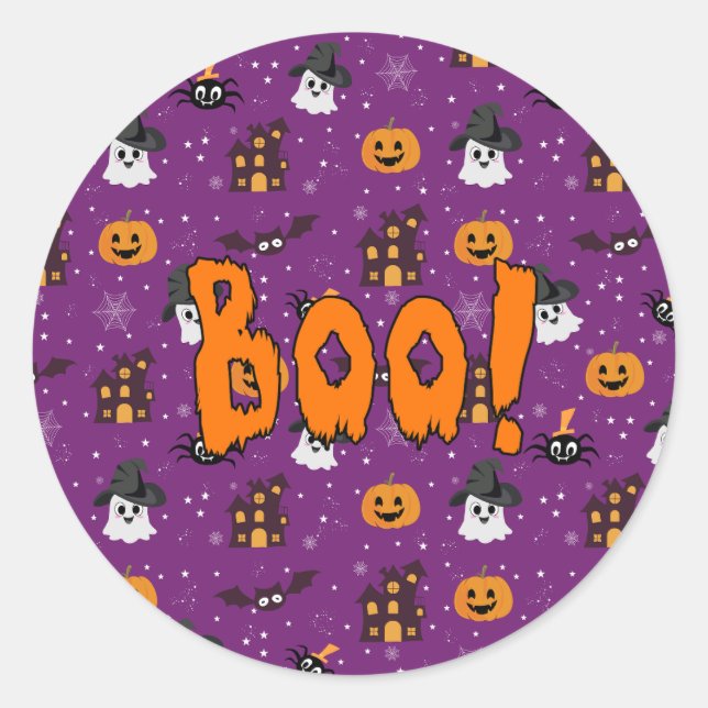 Pegatina Redonda Patrón de Halloween morado (Anverso)