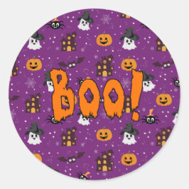 Pegatina Redonda Patrón de Halloween morado