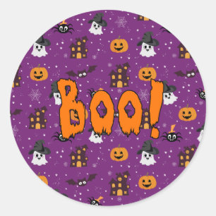 Pegatina Redonda Patrón de Halloween morado