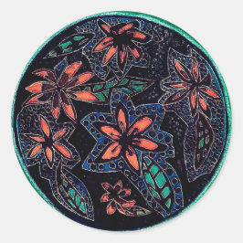 Pegatina Redonda Patrón de henna verde y negro