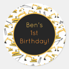 Pegatina Redonda Patrón de herramientas y camiones de construcción 