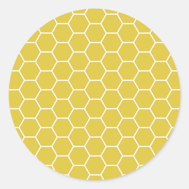Pegatina Redonda Patrón de hexágono del abejón geométrico amarillo  (Anverso)
