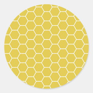 Pegatina Redonda Patrón de hexágono del abejón geométrico amarillo