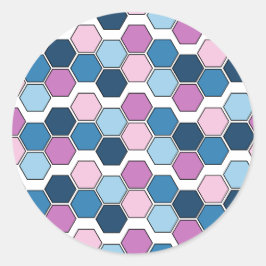 Pegatina Redonda Patrón de hexágono rosa y azul de la ciudad de Cre