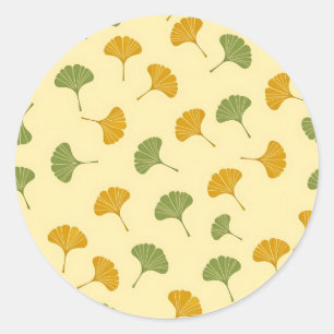 Pegatina Redonda Patrón de hoja de Ginkgo Biloba dorado terroso