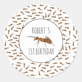 Pegatina Redonda Patrón de hormigas recortadas Nombre personalizado