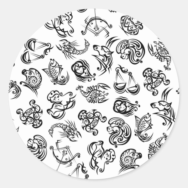 Pegatina Redonda Patrón de horoscopio de astrología zodiaca (Anverso)