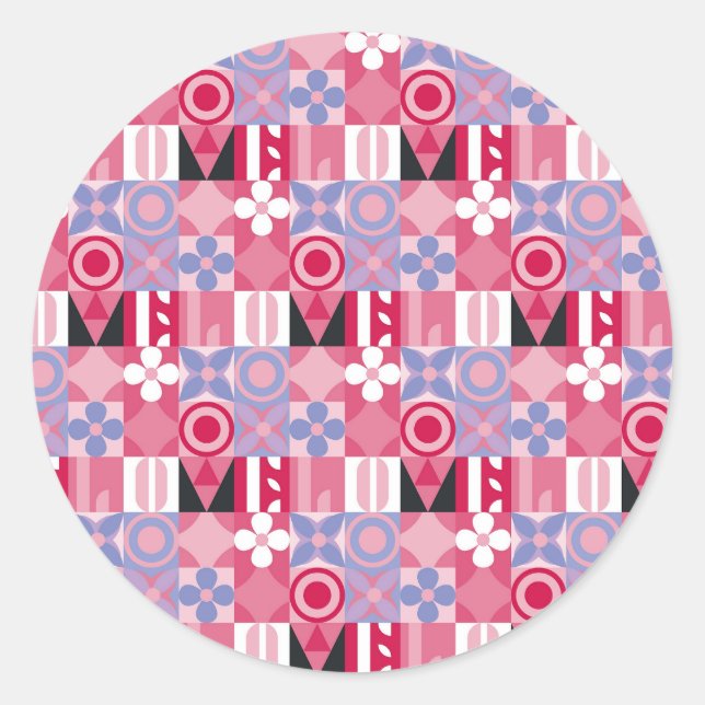 Pegatina Redonda patrón de impresión geométrica retro (Anverso)