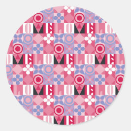 Pegatina Redonda patrón de impresión geométrica retro