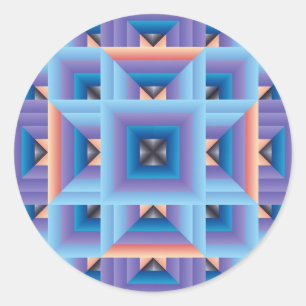 Pegatina Redonda Patrón de inclinación 3 en azul y púrpura