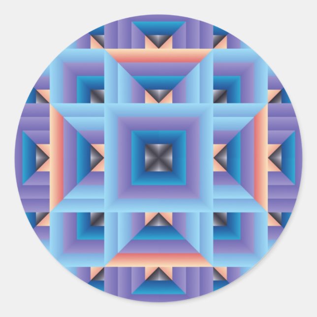 Pegatina Redonda Patrón de inclinación 3 en azul y púrpura (Anverso)