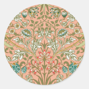 Pegatina Redonda Patrón de Jacinto de William Morris Rosa Polvorien