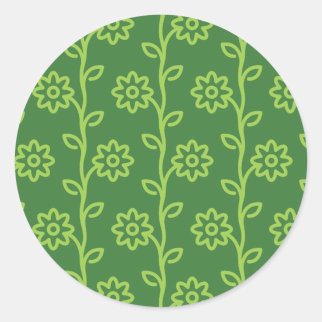 Pegatina Redonda Patrón de jardín de flores planas (Anverso)