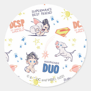 Pegatina Redonda Patrón de Krypto y Superman para Bebés