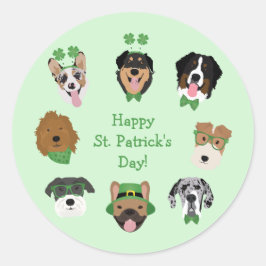 Pegatina Redonda Patrón de la cara del perro de St Patricks