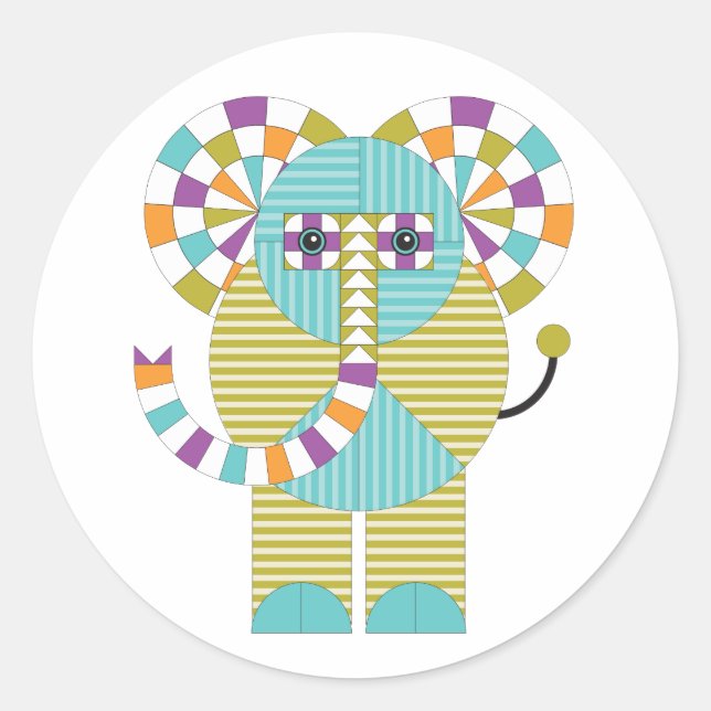Pegatina Redonda Patrón de la pila de elefantes modernos y jugueton (Anverso)