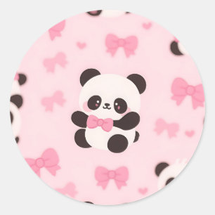 Pegatina Redonda Patrón de lazo rosa de Panda Kawaii