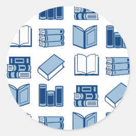 Pegatina Redonda Patrón de lectura y escritura de libros azules