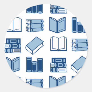 Pegatina Redonda Patrón de lectura y escritura de libros azules