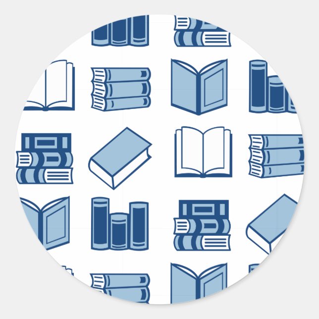 Pegatina Redonda Patrón de lectura y escritura de libros azules (Anverso)