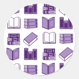 Pegatina Redonda Patrón de lectura y escritura de libros púrpura