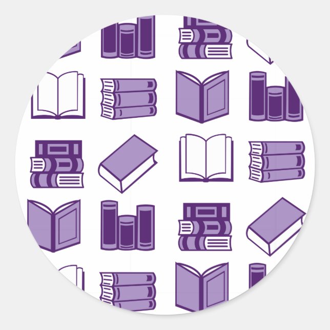 Pegatina Redonda Patrón de lectura y escritura de libros púrpura (Anverso)