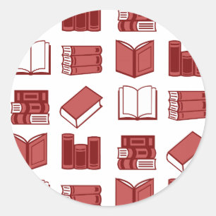 Pegatina Redonda Patrón de lectura y escritura de libros rojos