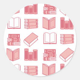 Pegatina Redonda Patrón de lectura y escritura de libros rosados