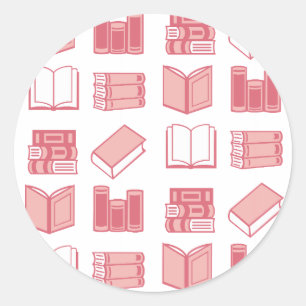 Pegatina Redonda Patrón de lectura y escritura de libros rosados