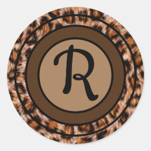 Pegatina Redonda Patrón de leopardo con monograma