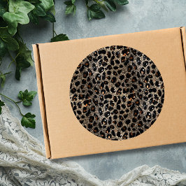 Pegatina Redonda Patrón de leopardo dorado negro marrón brillo de l